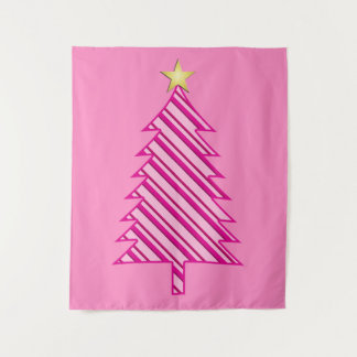 Tapete De Parede Árvore de Natal moderna em faixas de hortelã rosa