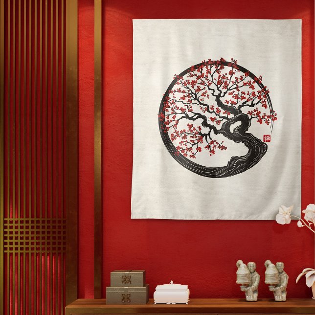 Tapete De Parede Árvore Sakura do Círculo Enso Zen (Criador carregado)
