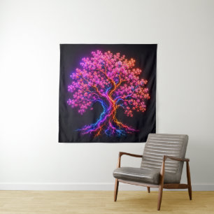 Tapete De Parede Árvore Vibrante de Cerejeira em Flor com Neon e Ar