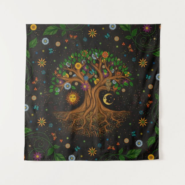 Tapete De Parede Árvore Whimsical da Vida - Yggdrasil (Frente)