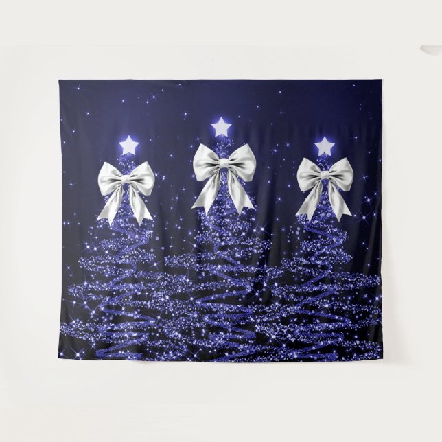 Tapete De Parede Árvores de Natal Brilhantes Navy com Arco de Prata (Frente (Horizontal))