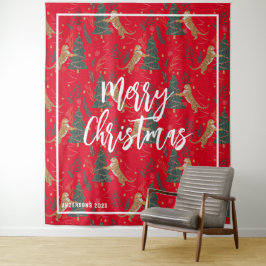 Tapete De Parede Árvores de Natal e tigres padrão de fundo vermelho