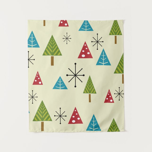 Tapete De Parede Árvores de Natal Modernas de meio século (Frente)