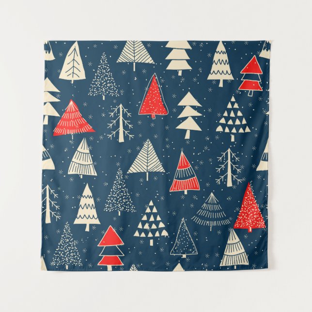Tapete De Parede Árvores de rabo de Natal, padrão de inverno sem co (Frente)