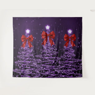 Tapete De Parede Árvores Reluzentes de Natal Roxo com Laço Vermelho