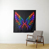 Asas de Relâmpago Neon Vibrante na Parede de Espec