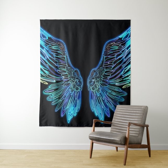 Tapete De Parede Asas Neon Black and Blue Angle (In Situ)