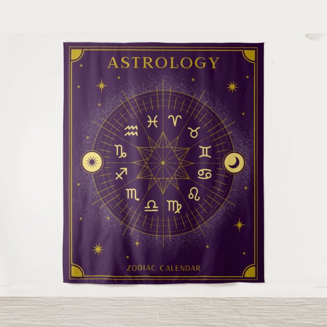 Tapete De Parede Astrologia Calendário Zodiac - Roxo (Frente)