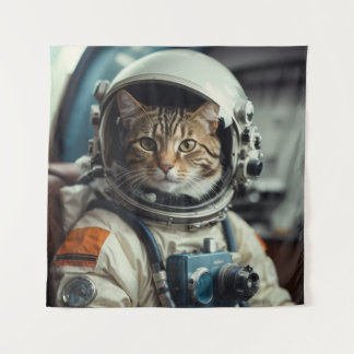 Tapete De Parede Astronauta de Gato cinza no Espaço Exterior