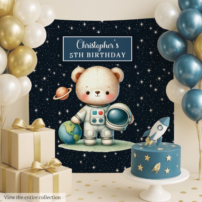 Tapete De Parede Astronauta Teddy Bear Backdrop para o Partido dos  (Astronaut Teddy Bear Backdrop for Boy’s Party)