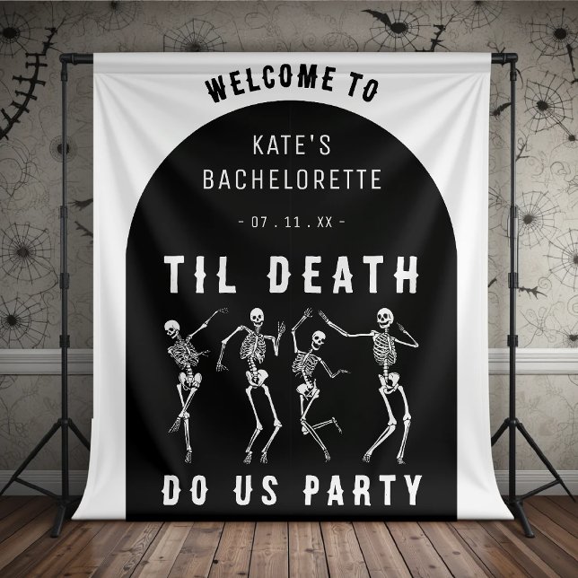 Tapete De Parede Até que a Morte nos Separe Festa de Noivas Esquele (til death do us party dancing skeleton bachelorette party backdrop)