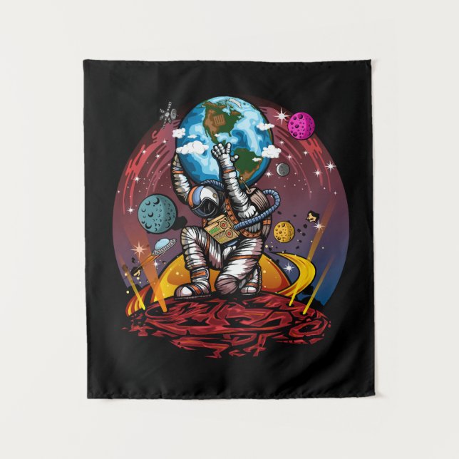 Tapete De Parede Atlas Astronaut Holding Earth Mars Galaxy Cosmic (Frente)