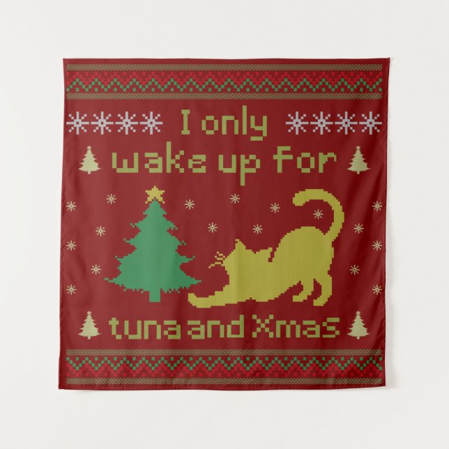 Tapete De Parede Atum Engraçado de Natal Gato – Estilo Pixel Xmas F (Frente)