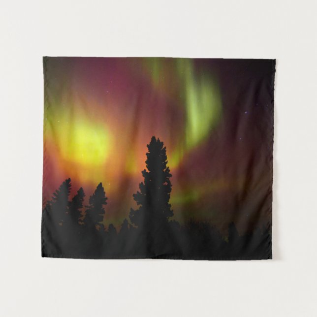 Tapete De Parede Aurora Boreal e Árvores (Frente (Horizontal))