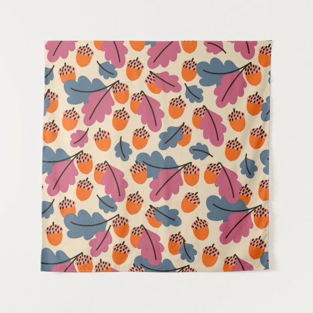 Tapete De Parede Autumn Oak: Leaves e Acorns Pattern (Frente)