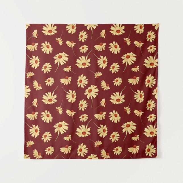 Tapete De Parede Autumn Sunflower: Maroon Seamless Design (Frente)