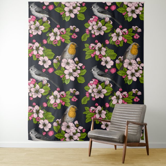 Tapete De Parede Aves e Blossomas em preto (In Situ)