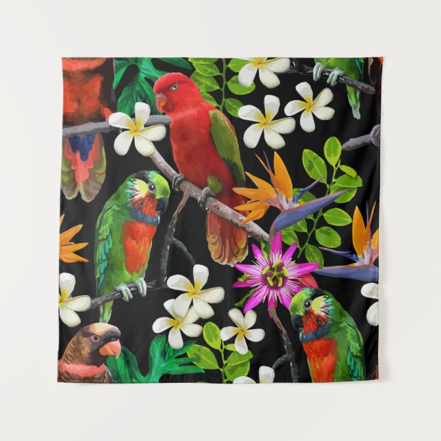 Tapete De Parede aves exóticas e flores lindas (Frente)