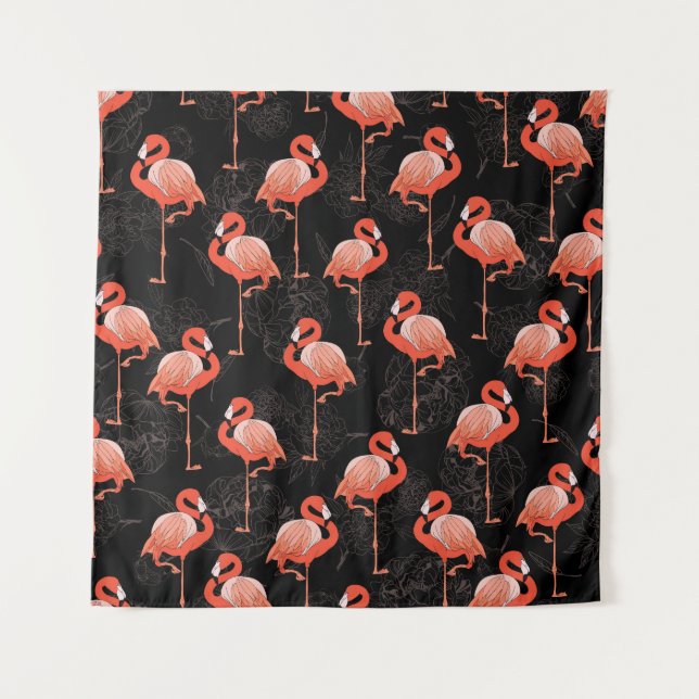 Tapete De Parede Aves Flamingos: Design de têxteis de vindima (Frente)
