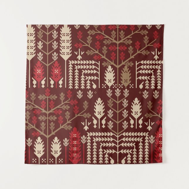 Tapete De Parede Aves Flores Azul Escuro Padrão (Frente)