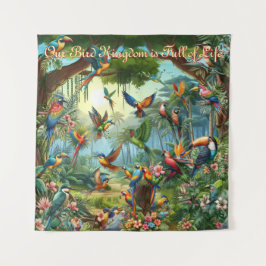 Tapete De Parede Aves tropicais coloridas entre planos vibrantes e