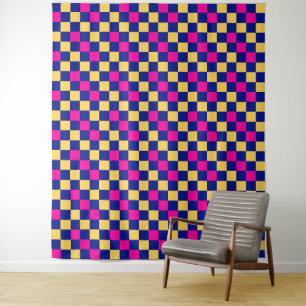 Tapete De Parede Azul Amarelo Rosa Xadrez Padrão Design 
