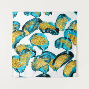 Tapete De Parede Azul aquarela, turquesa, arte dourada.