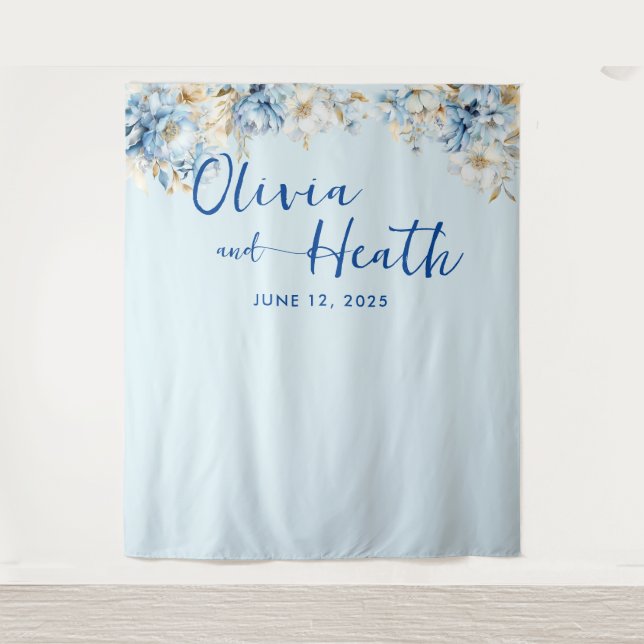 Tapete De Parede Azul, Azul, Floral Dourado (Frente)