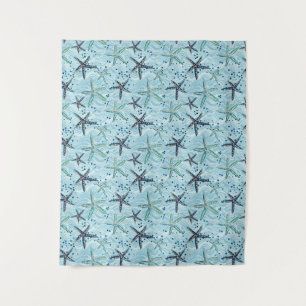 Tapete De Parede Azul-claro e Starfish Dourado no padrão das ondas