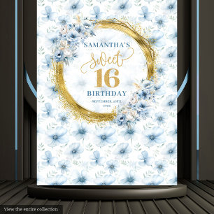 Tapete De Parede Azul-claro personalizado Doce 16 Glitter Dourado