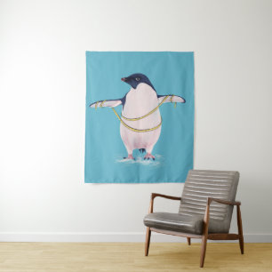 Tapete De Parede Azul-dieta pinguim-branco
