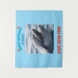 Tapete De Parede Azul e Golfinhos Coral Aniversário Splash