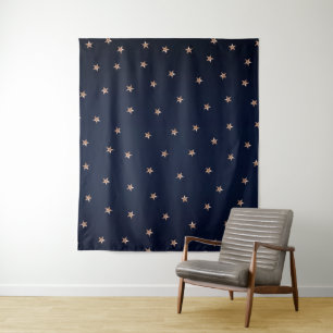 Tapete De Parede Azul Escuro e Rosa Dourado Estrelas Brilhantes Est