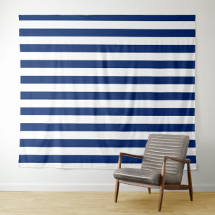 Tapete De Parede Azul Marinho com Padrão de Listra Branca Clássica