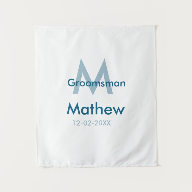 Tapete De Parede Azul marinho padrinho nome letra data masculino po (Frente)