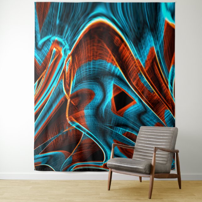 Tapete De Parede Azul torto e vermelho queimado com ranhuras (In Situ)