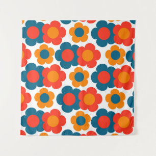 Tapete De Parede Azul Whimsical & Laranja Floral Cheio