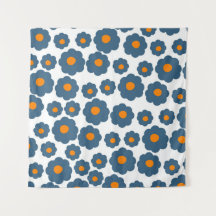 Azul Whimsical & Laranja, Retro Floral, Cheerful,