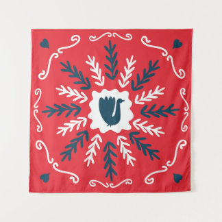 Tapete De Parede Azulejo de Natal Folk Doodle Art