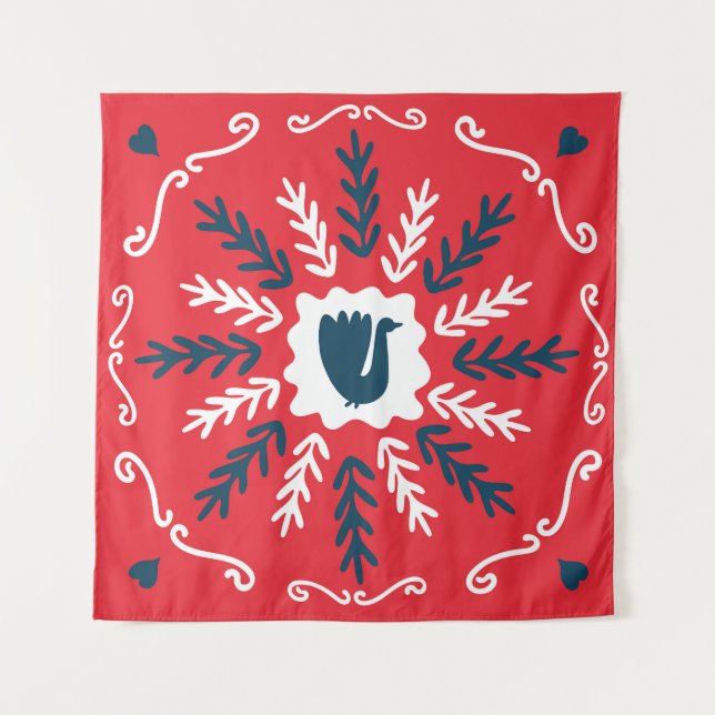 Tapete De Parede Azulejo de Natal Folk Doodle Art (Frente)