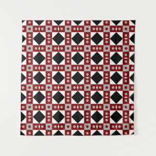 Tapete De Parede Azulejo geométrico em sabão vermelho, preto e bran