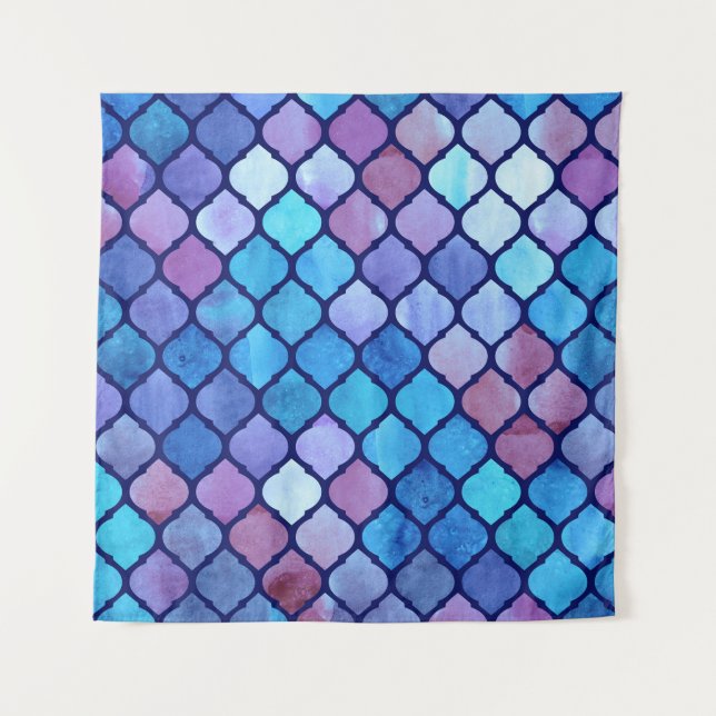 Tapete De Parede Azulejos árabes geométricos com Abstrato de Aquare (Frente)