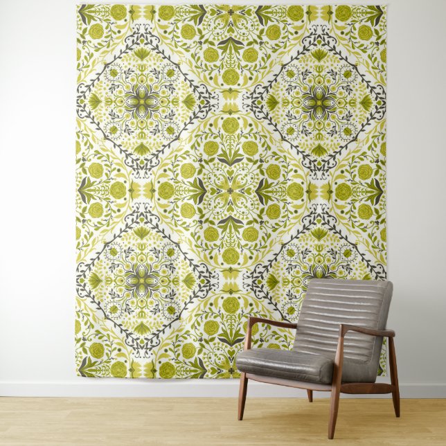 Tapete De Parede Azulejos Florais em verde (In Situ)