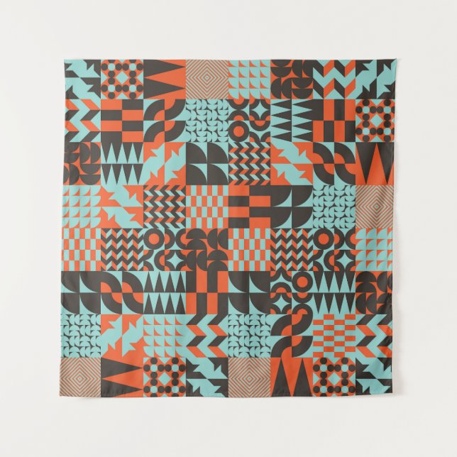 Tapete De Parede Azulejos geométricos mosaicos, padrão elegante sem (Frente)