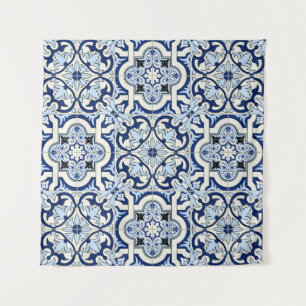 Tapete De Parede Azulejos marroquinos: Padrões azuis lindos.