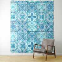 azulejos ornamentados em azul e branco