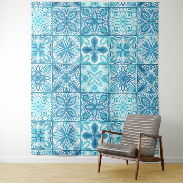 Tapete De Parede azulejos ornamentados em azul e branco (In Situ)
