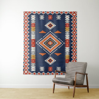 Tapete De Parede Azure Navy and Terracotta Geometric Tribal