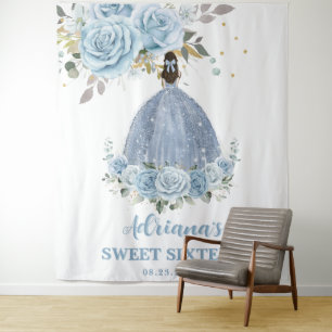 Tapete De Parede Baby Blue Floral Doce 16 Aniversário de Dezesseis