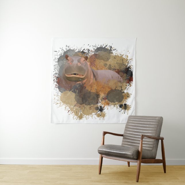 Tapete De Parede Baby Hippo Abstrato Paint Splatter Willife (In Situ)